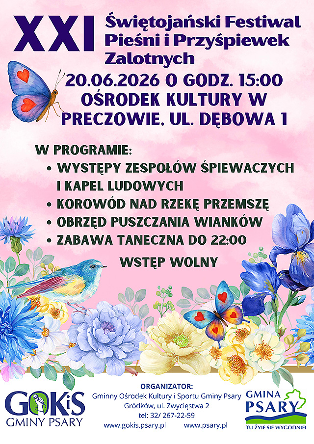 Pieśni Zalotne i Milosne plakat na impreze w ośrodku Kultury w Preczowie